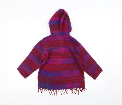 Preworn Girls Red Striped  Pullover Hoodie Size L