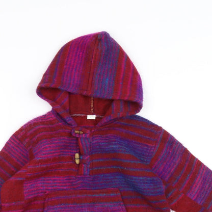 Preworn Girls Red Striped  Pullover Hoodie Size L