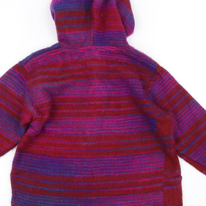Preworn Girls Red Striped  Pullover Hoodie Size L