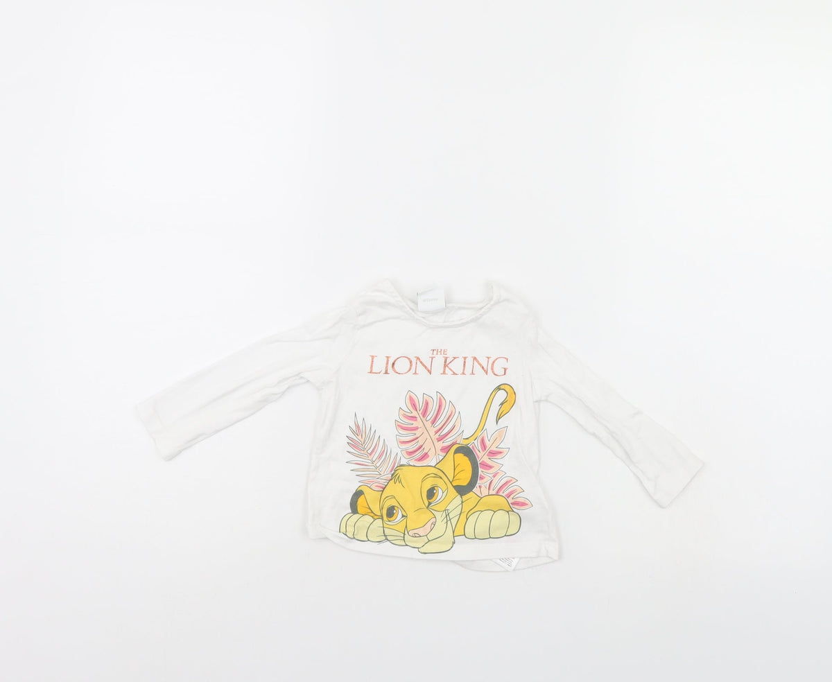 Front view of Disney girls’ white basic casual, size 6-9, months - lion king