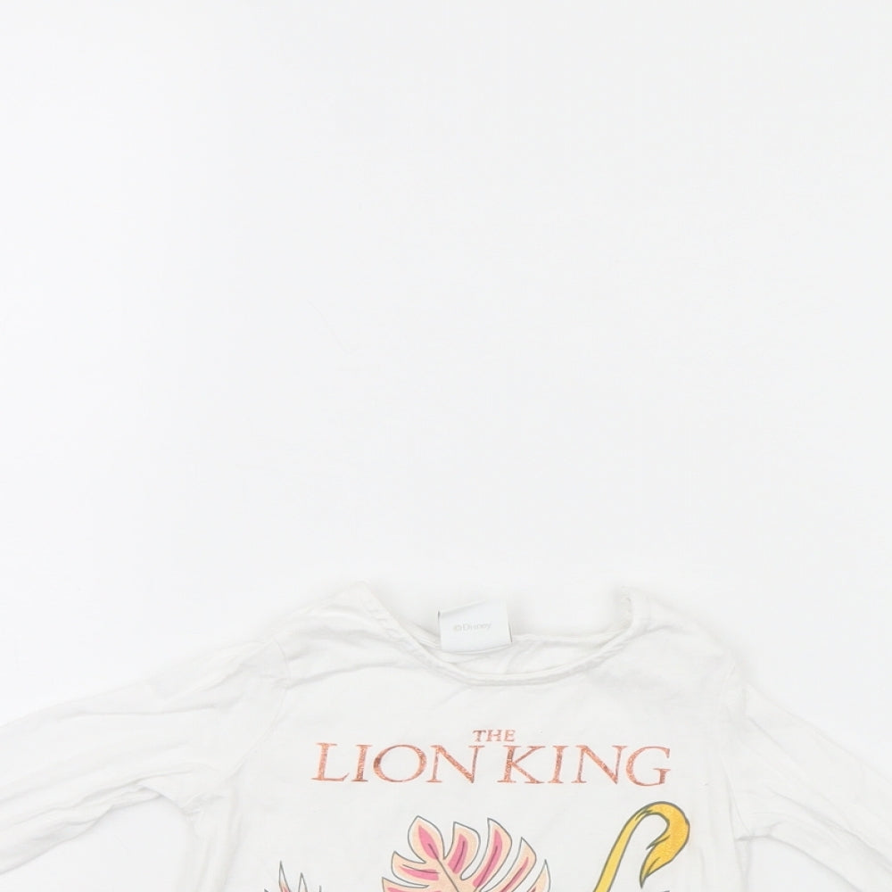 Close-up detail of Disney girls’ white basic casual, size 6-9, months - lion king