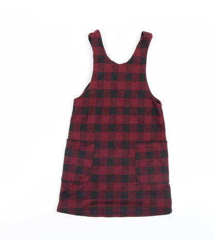 Nutmeg Girls Red Check  Pinafore/Dungaree Dress