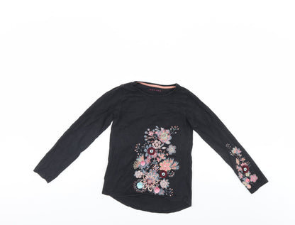 Nutmeg Girls Black Floral  Pullover Jumper Size 9-10 Years