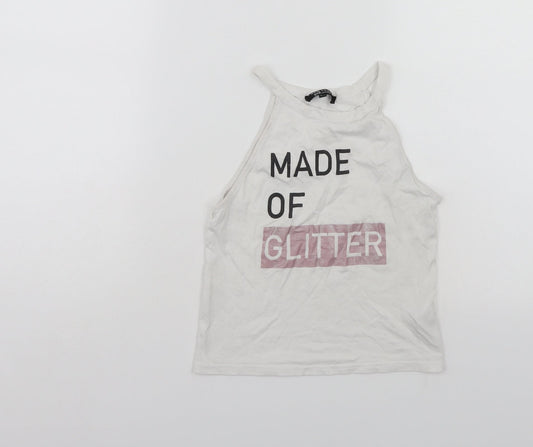 915 Girls White   Basic Tank Size 12-13 Years