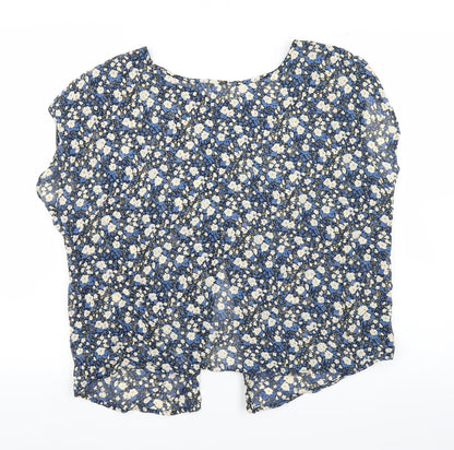 Dylan & Rose Womens Blue Floral  Basic Blouse Size 10  - OPEN BACK