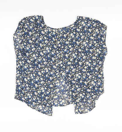 Dylan & Rose Womens Blue Floral  Basic Blouse Size 10  - OPEN BACK