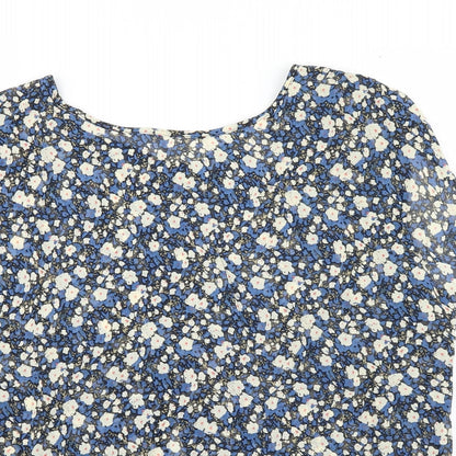 Dylan & Rose Womens Blue Floral  Basic Blouse Size 10  - OPEN BACK
