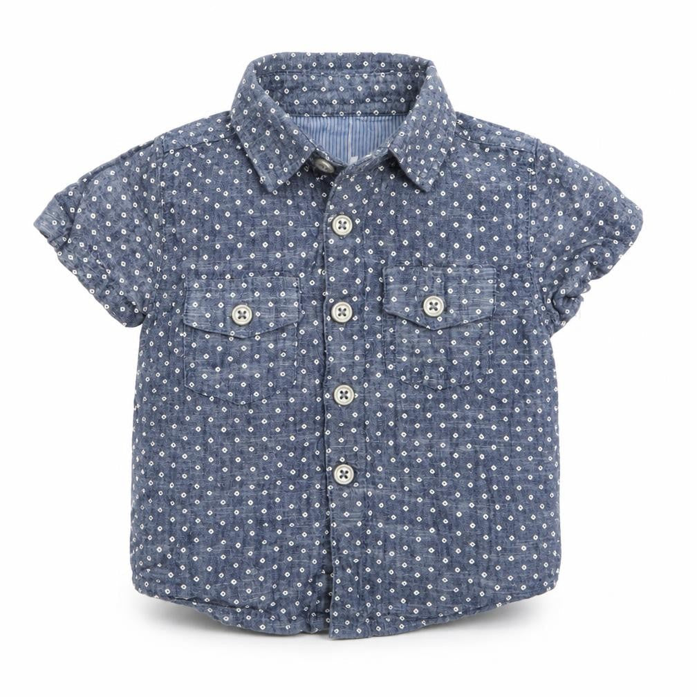 Front view of Rebel Baby Blue Polka Dot Basic Button-Up, size 9-12, Months