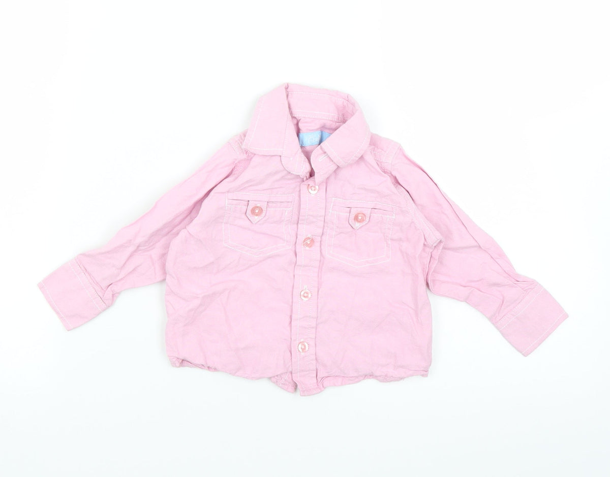 Additional front view of Rebel girls’ pink basic button-up, size 9-12, months