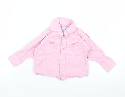 Additional front view of Rebel girls’ pink basic button-up, size 9-12, months
