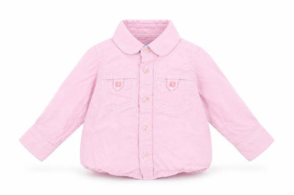 Front view of Rebel girls’ pink basic button-up, size 9-12, months