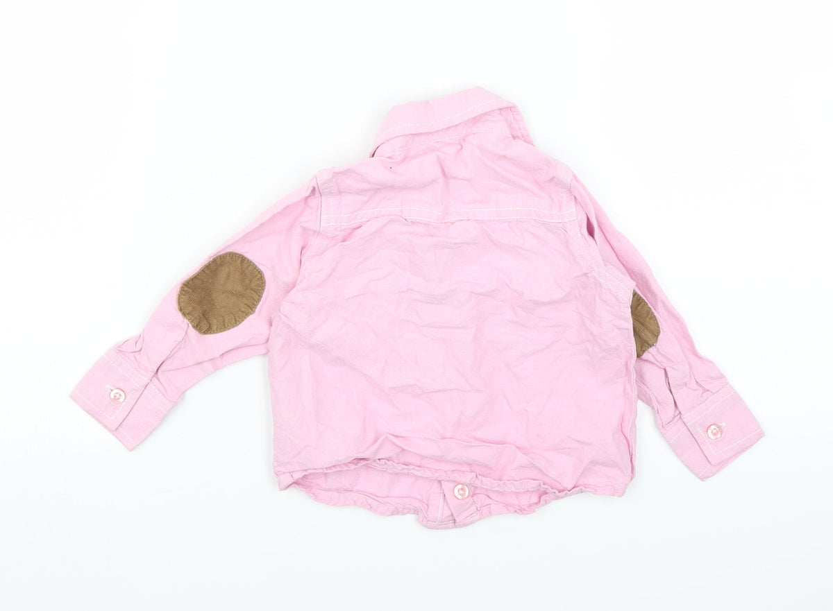 Back view of Rebel girls’ pink basic button-up, size 9-12, months