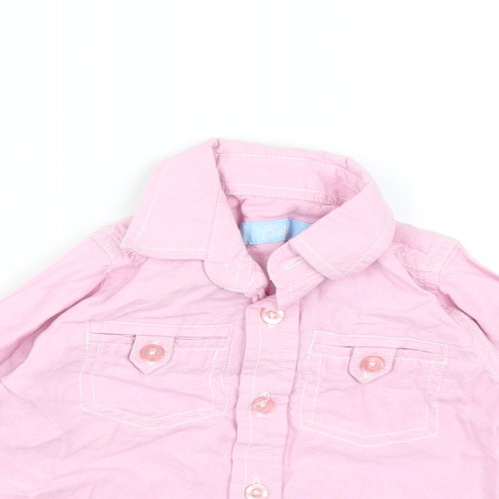 Close-up detail of Rebel girls’ pink basic button-up, size 9-12, months