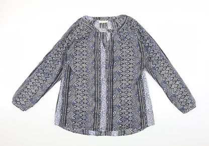 CHA CHA Womens Blue Geometric  Basic Blouse Size L