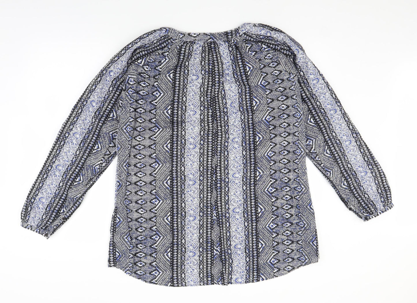 CHA CHA Womens Blue Geometric  Basic Blouse Size L