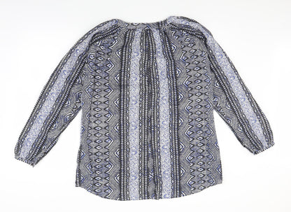 CHA CHA Womens Blue Geometric  Basic Blouse Size L