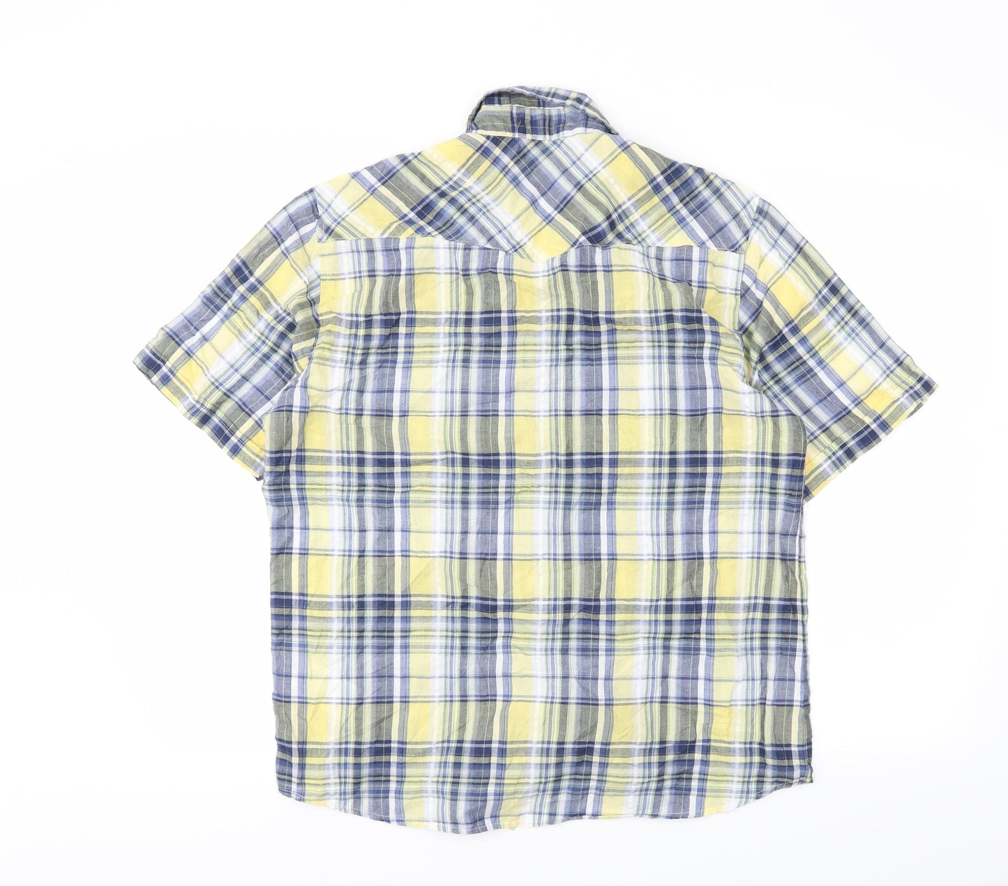 Mens UK Size M Kurt Muller Yellow  Button-Up Short Sleeve Casual Shirt