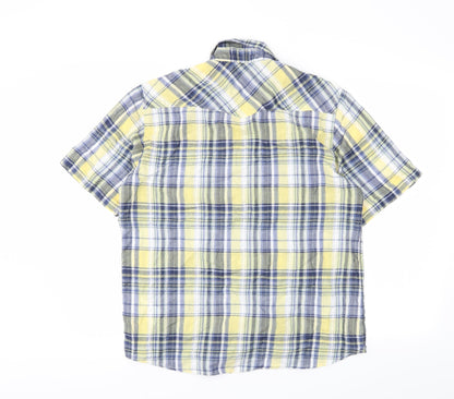 Mens UK Size M Kurt Muller Yellow  Button-Up Short Sleeve Casual Shirt