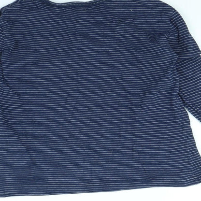 Brand and care label for H&M girls’ blue striped basic t-shirt, size 4, years