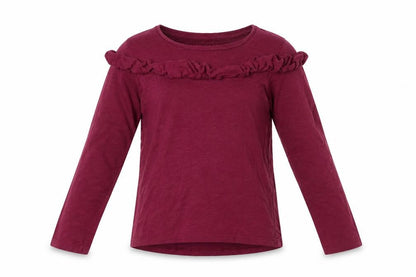 Front view of Nutmeg girls’ purple basic t-shirt, size 8, years