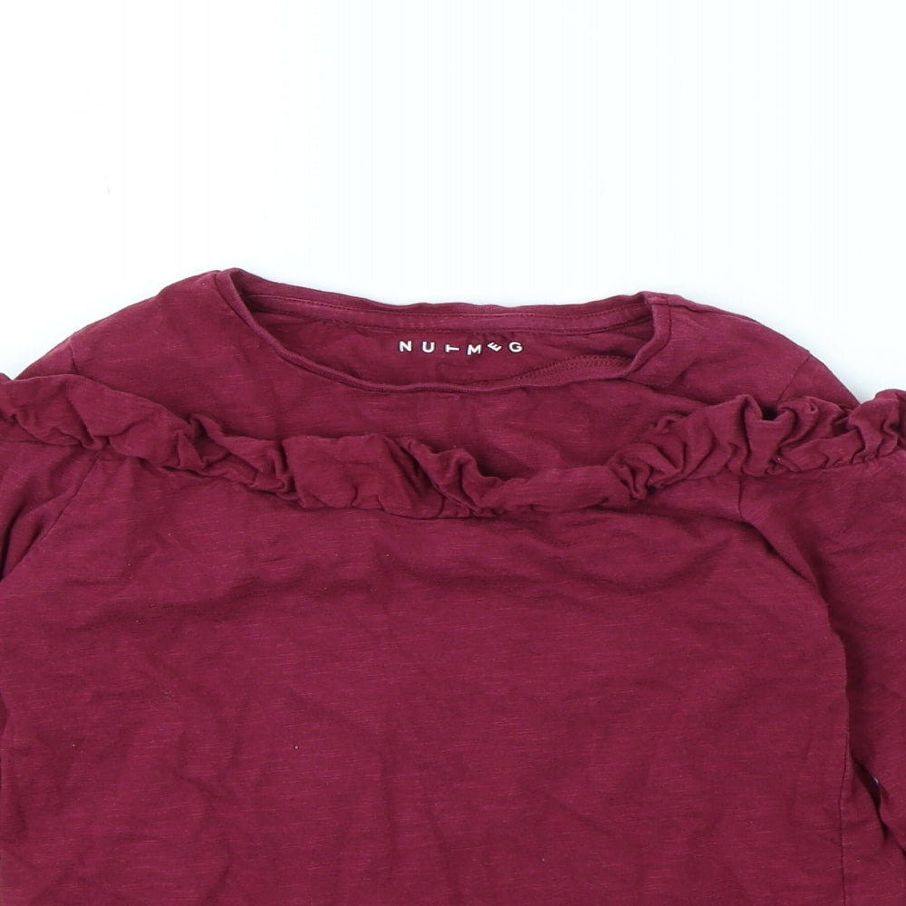 Close-up detail of Nutmeg girls’ purple basic t-shirt, size 8, years
