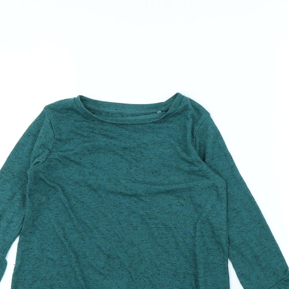 Close-up detail of Next girls’ green basic t-shirt, size 7, years
