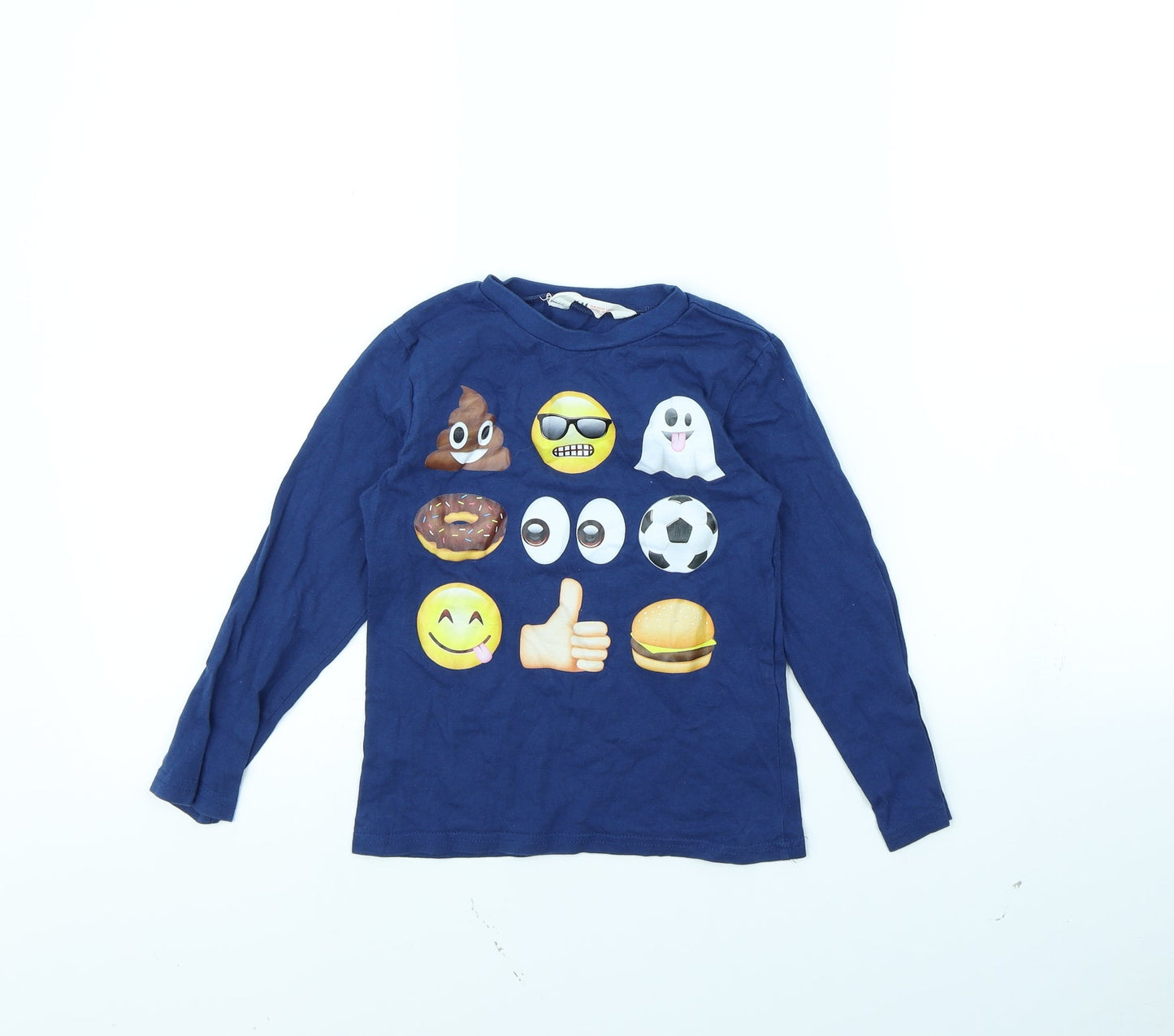 H&M Girls Blue   Basic T-Shirt Size 4 Years  - Emoji