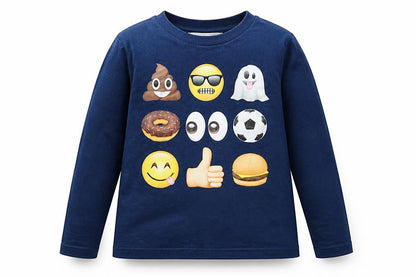 Front view of H&M girls’ blue basic t-shirt, size 4, years - emoji