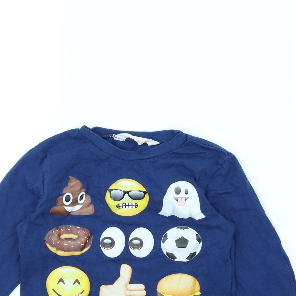 H&M Girls Blue   Basic T-Shirt Size 4 Years  - Emoji