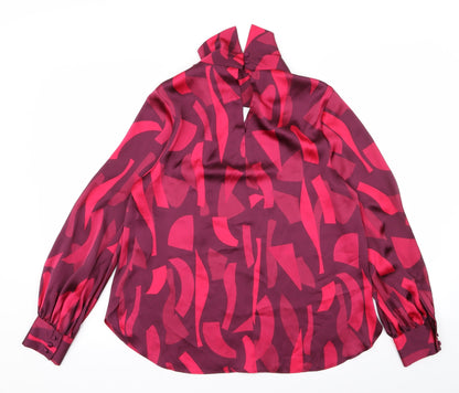 petite Womens Red Camouflage  Basic Button-Up Size 12
