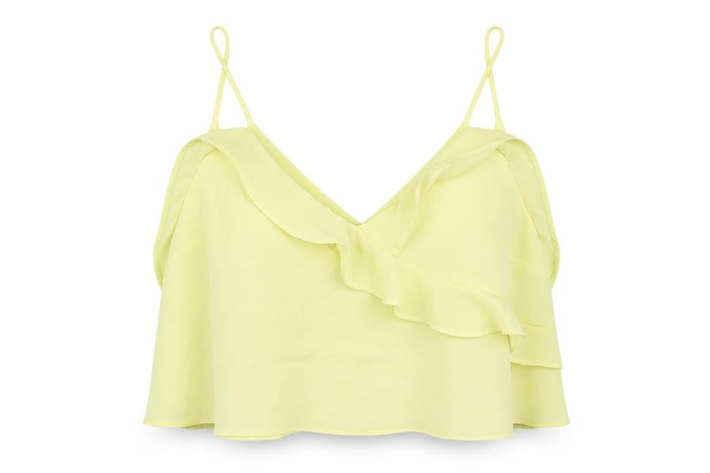 Womens UK Size 16 Preworn Yellow Cropped Blouse
