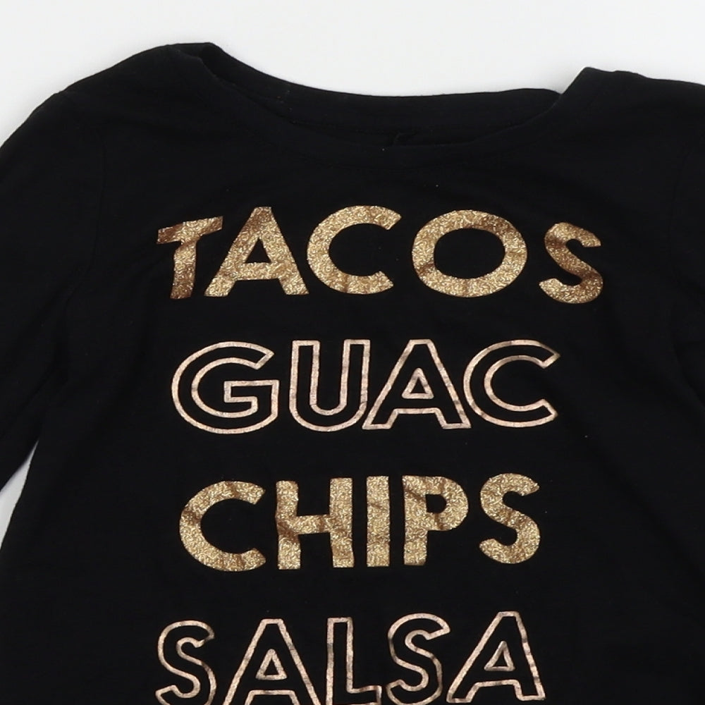 Close-up detail of Epic Threads girls’ black basic t-shirt, size S