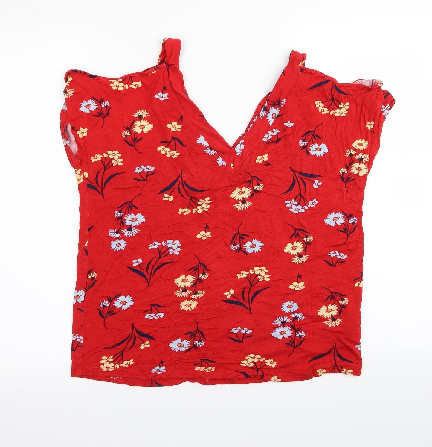 F&F Womens Red Floral  Basic T-Shirt Size 8