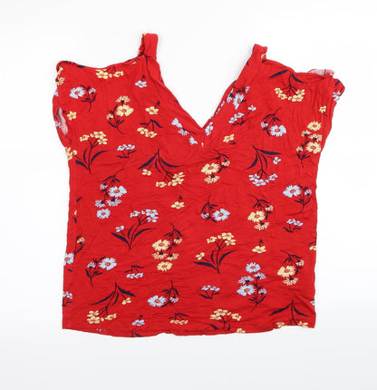 F&F Womens Red Floral  Basic T-Shirt Size 8