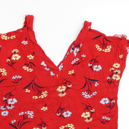 F&F Womens Red Floral  Basic T-Shirt Size 8