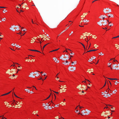 F&F Womens Red Floral  Basic T-Shirt Size 8