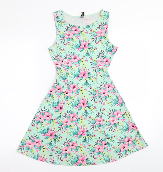 Divided by H&M Womens Green Floral  Fit & Flare  Size 8