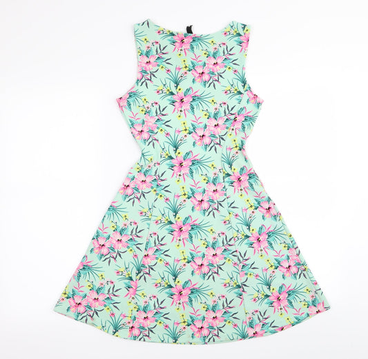 Divided by H&M Womens Green Floral  Fit & Flare  Size 8