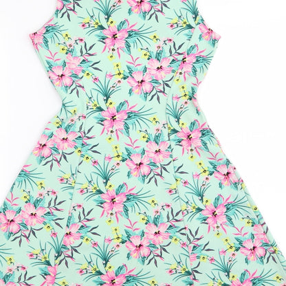 Divided by H&M Womens Green Floral  Fit & Flare  Size 8