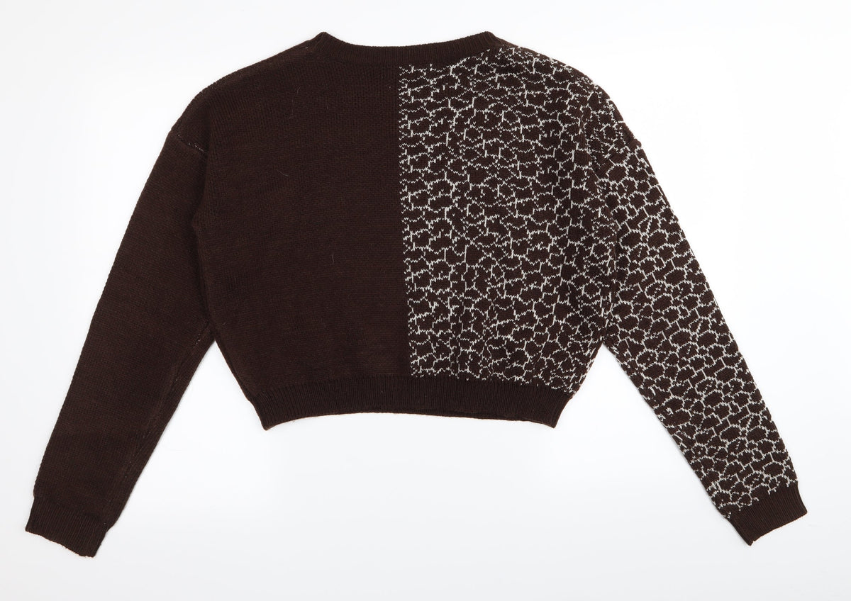 SHEIN Womens Brown Geometric  Pullover Jumper Size S