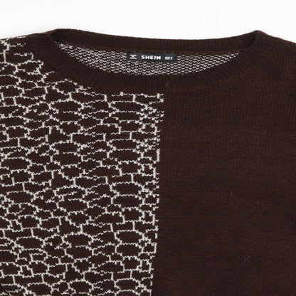 SHEIN Womens Brown Geometric  Pullover Jumper Size S