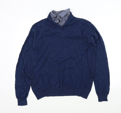 Ceader wood state Mens Blue   Pullover Jumper Size L  - shirt collar insert