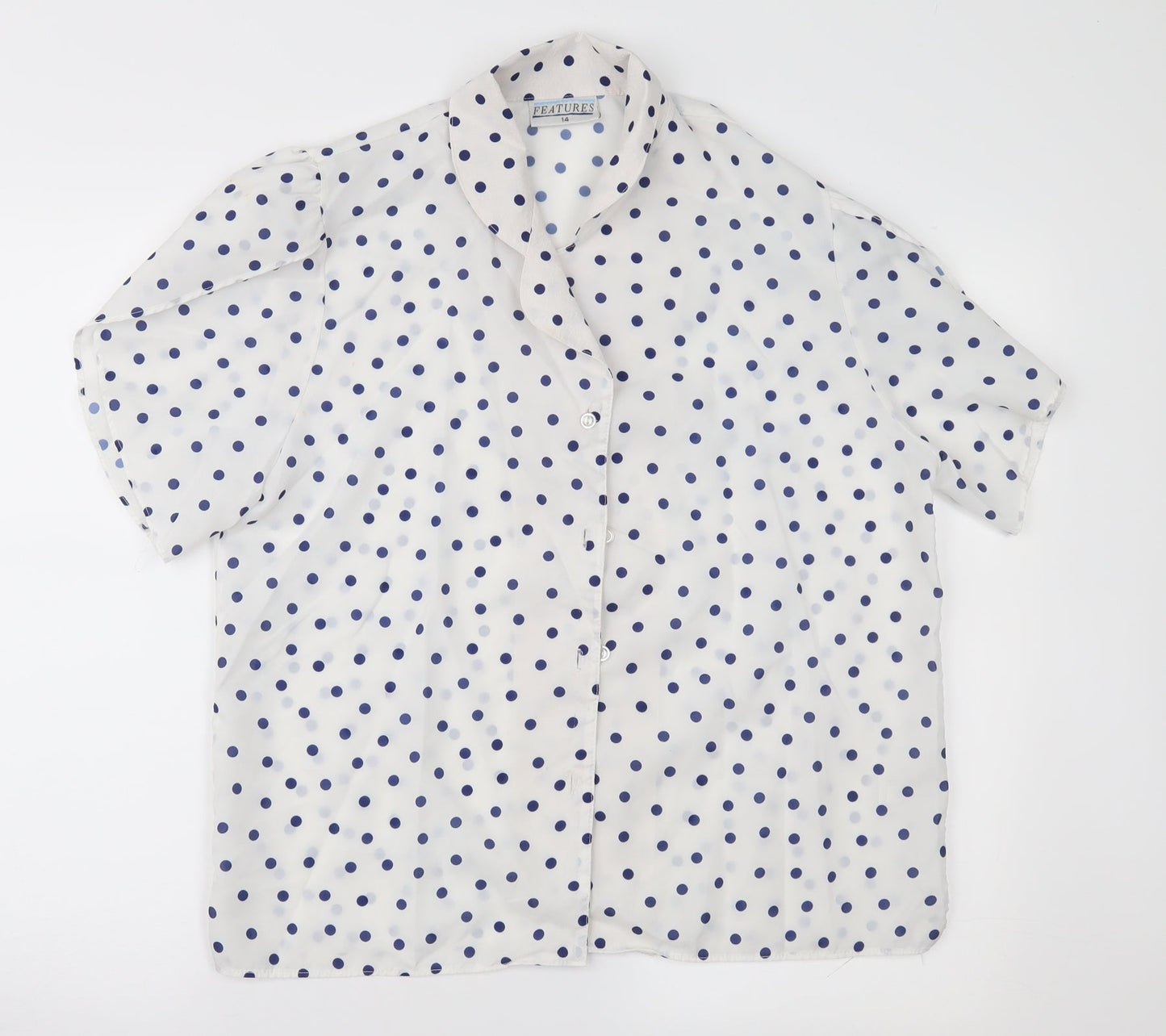 Features Womens White Polka Dot  Basic Button-Up Size 14