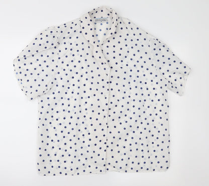 Features Womens White Polka Dot  Basic Button-Up Size 14