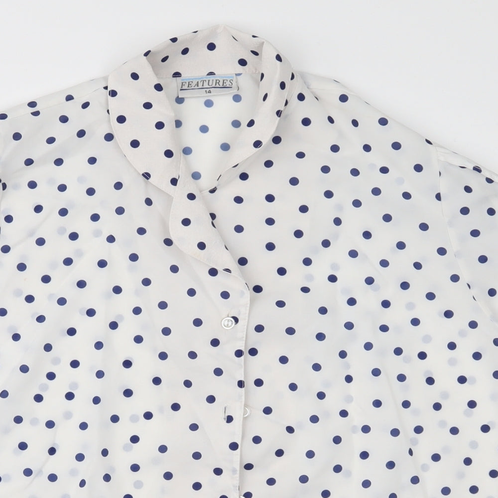 Features Womens White Polka Dot  Basic Button-Up Size 14