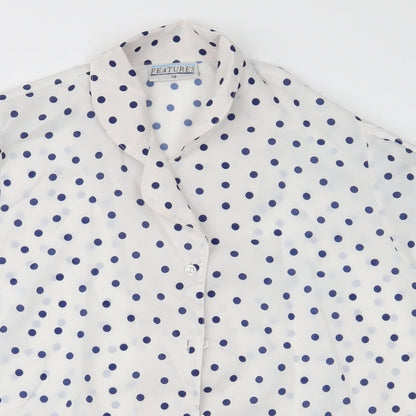 Features Womens White Polka Dot  Basic Button-Up Size 14