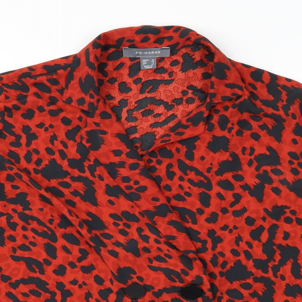 Primark Womens Red Animal Print  Basic Blouse Size 10