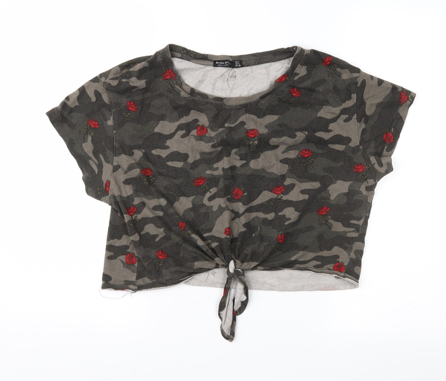 Womens UK Size L Bershka Green Cropped T-Shirt