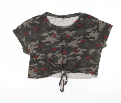 Womens UK Size L Bershka Green Cropped T-Shirt