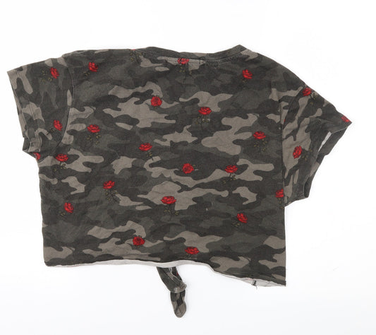 Bershka Womens Green Camouflage  Cropped T-Shirt Size L